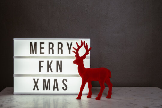 light box with the message Merry Fkn Xmas