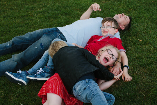 Happy family play and laugh.