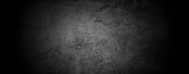 Old wall texture cement dark black gray panorama background abstract grey color design are light with white gradient background.