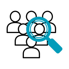 people and magnifying glass, half line half color style