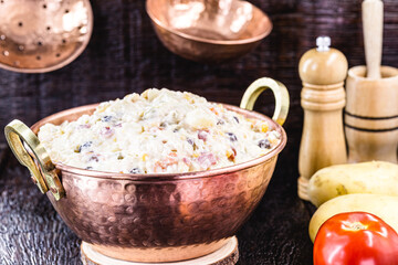traditional Brazilian mayonnaise, with vegetables and fruits, served in popular restaurants.