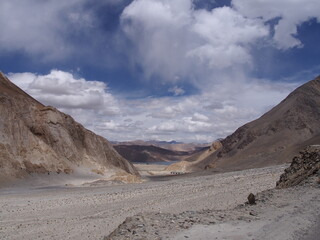 A beautiful Pangong tso (Lake) in the distance, Ladakh, Jammu and Kashmir, India