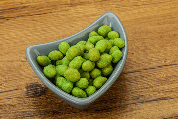 Spicy wasabi peanuts in the bowl