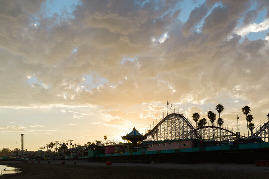 Sunset at a costal amusement park