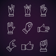 Hands sign Language and expressions icon set, line style
