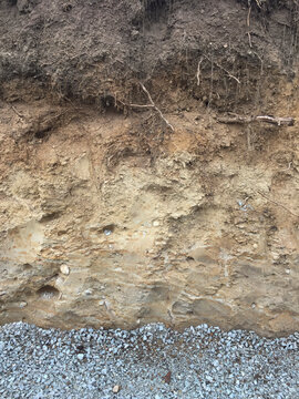 Cross section of excavated earth and gravel
