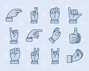 hand signs icon set, line style