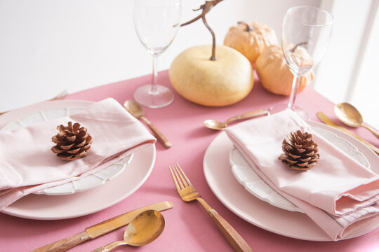 Pink fall/autumn table settings
