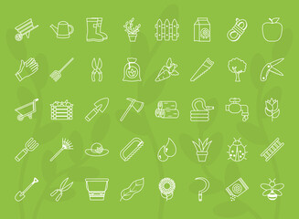 icon set of gardening, line style