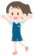 体操着で運動をする女の子