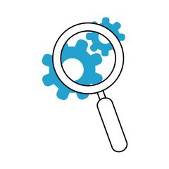 search icon, magnifying glass explore gears internet blue line and fill
