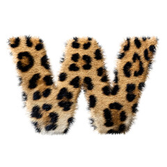 "W" uppercase letter on white leopard fur texture