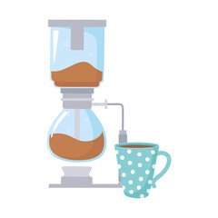 coffee brewing methods, syphon and coffee cup isolated design