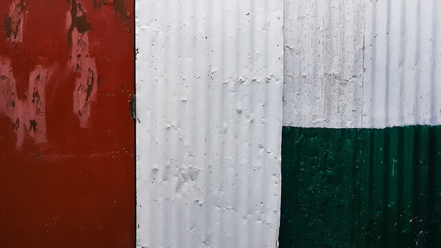 Makeshift wall made of wooden and galvanized iron sheets.