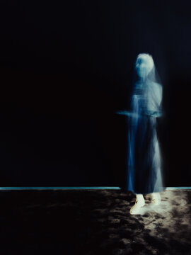 Ghostly skeleton woman with copy space