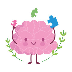 world mental health day, cartoon brain puzzles idea