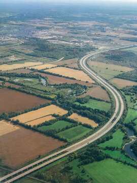 Aerial view of curved road