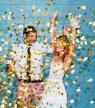 Couple Dancing on Confetti Party