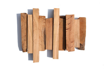 A row of wood on a white background