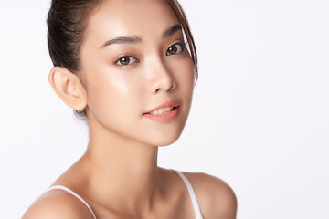 Beautiful young asian woman with clean fresh skin on white background, Face care, Facial treatment, Cosmetology, beauty and spa, Asian women portrait