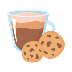international day of coffee, glass cup and cookies isolated design