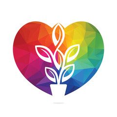 Love Flowers Pot and Plant Pot Vector Illustration Design. Green Love Tree on Pot Logo Design.