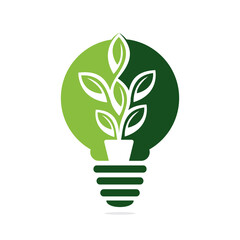 Fototapeta na wymiar Bulb Lamp Flowers Pot and Plant Pot Vector Illustration Design. Green Tree on Pot Logo Design.
