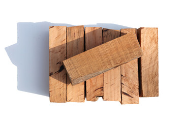 A pile of wood blocks on a white background