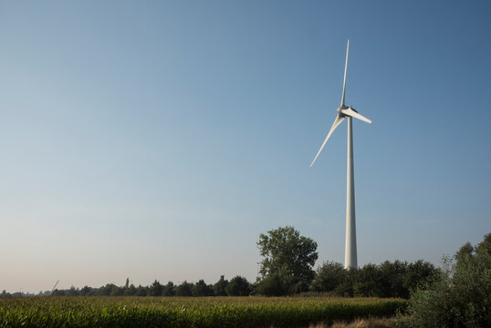 Wind turbine in green fields