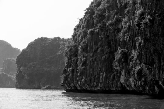 View of Halong Bay in black and white