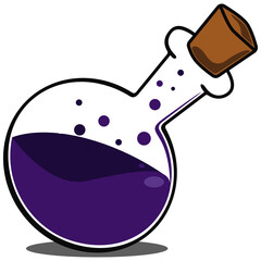 Poison Bottle Icon. Dark Blue Poison with Bubble. Halloween Vector Design