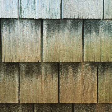 worn cedar shingles on a house