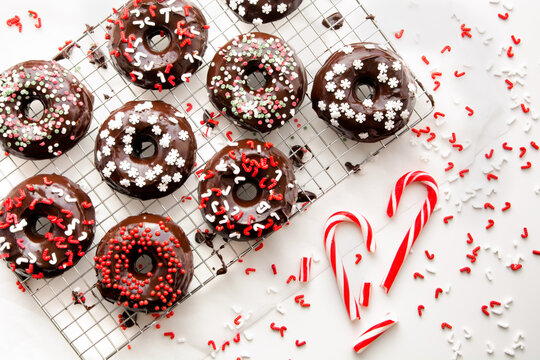 Christmas theme chocolate donuts