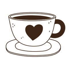 coffee cup on dish with heart cartoon line icon style