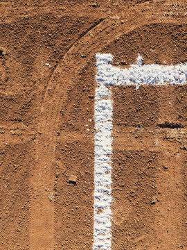 Close up of white boundary marks on baseball field