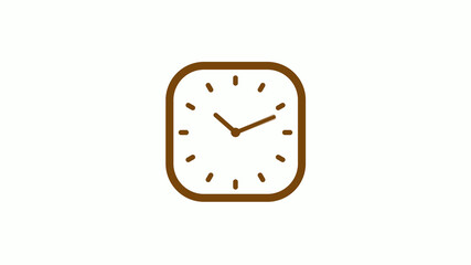 Orange dark color square 12 hours clock icon on white background,Clock icon