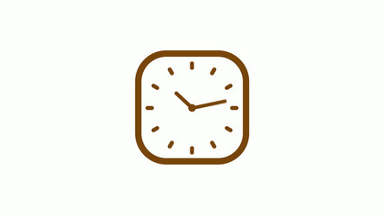 Orange dark color square 12 hours clock icon on white background,Clock icon