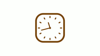 Orange dark color square 12 hours clock icon on white background,Clock icon