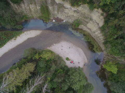 Aerial view of river curve.