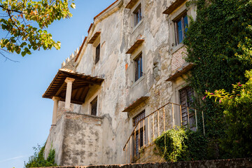 Old medieval Church of the Carmine and tower Torre Della Campanaria in Montecatini Alto, Tuscany, Italy