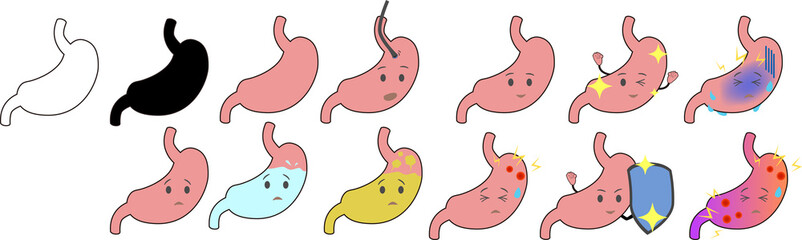 痛み・健康・胃カメラ検査他可愛い胃の体調イラストセット
