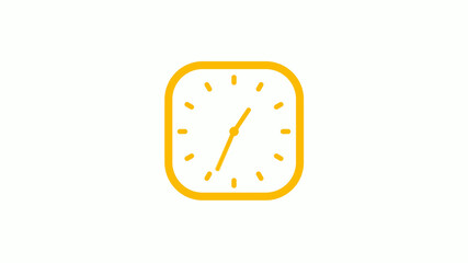 Orange color square clock icon on white background, Clock icon, Counting down clock icon