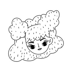 face girl with curly hairstyle cartoon isolated line icon style
