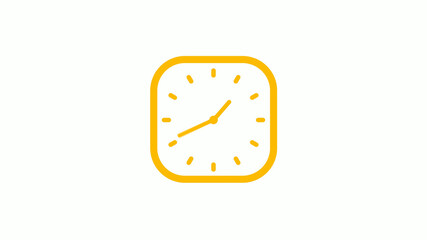 Orange color square clock icon on white background, Clock icon, Counting down clock icon