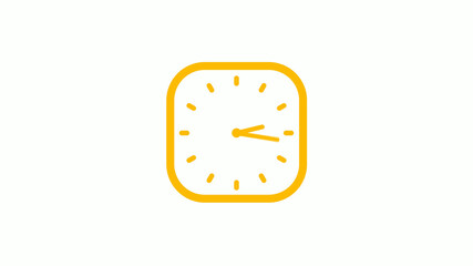 Orange color square clock icon on white background, Clock icon, Counting down clock icon