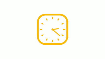 Orange color square clock icon on white background, Clock icon, Counting down clock icon