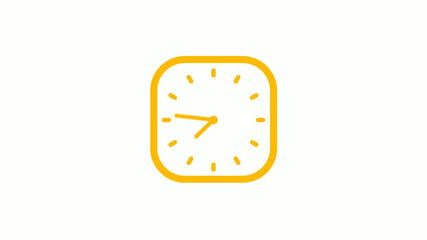 New orange color square clock icon on white background, Clock icon, 12 hours clock icon