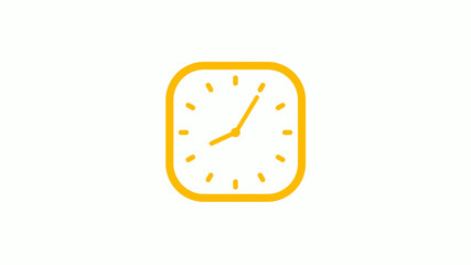 New orange color square clock icon on white background, Clock icon, 12 hours clock icon