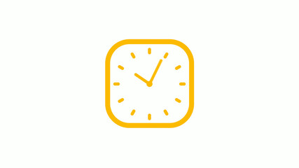 New orange color square clock icon on white background, Clock icon, 12 hours clock icon