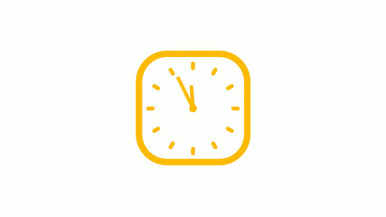 New orange color square clock icon on white background, Clock icon, 12 hours clock icon